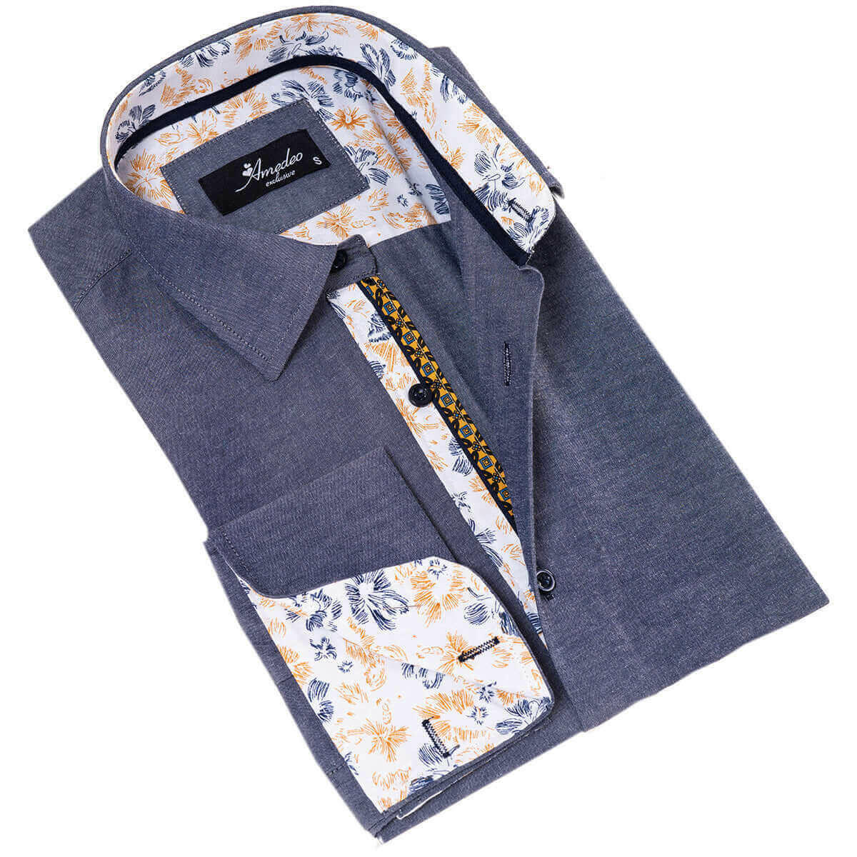 Bluish inside Floral Mens Slim Fit Designer Dress Shirt - tailored.