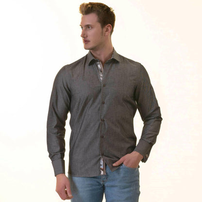 Gray inside Tropical Printed Mens Slim Fit Designer Dress Shirt -.