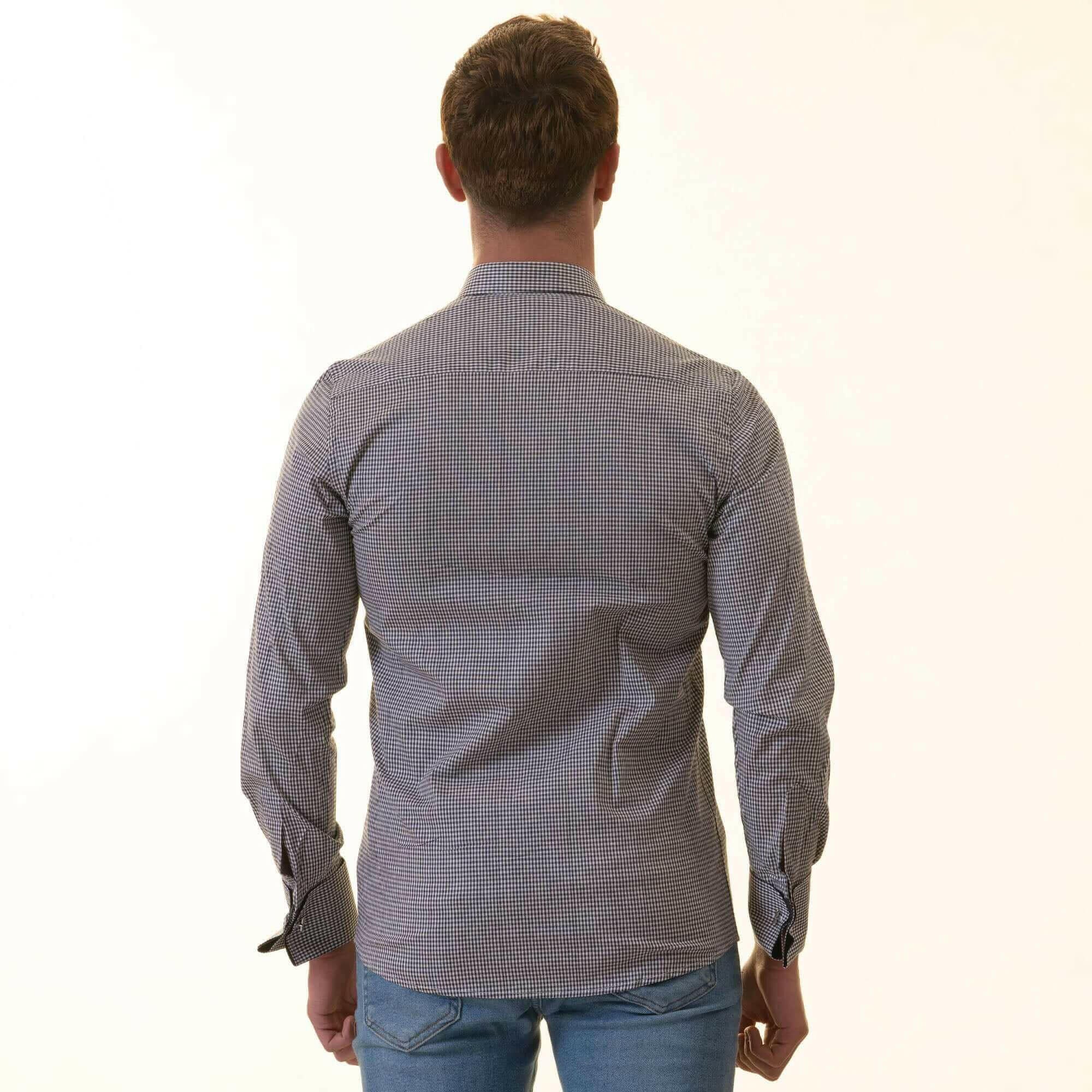 Black Checkered Mens Slim Fit Designer Dress Shirt