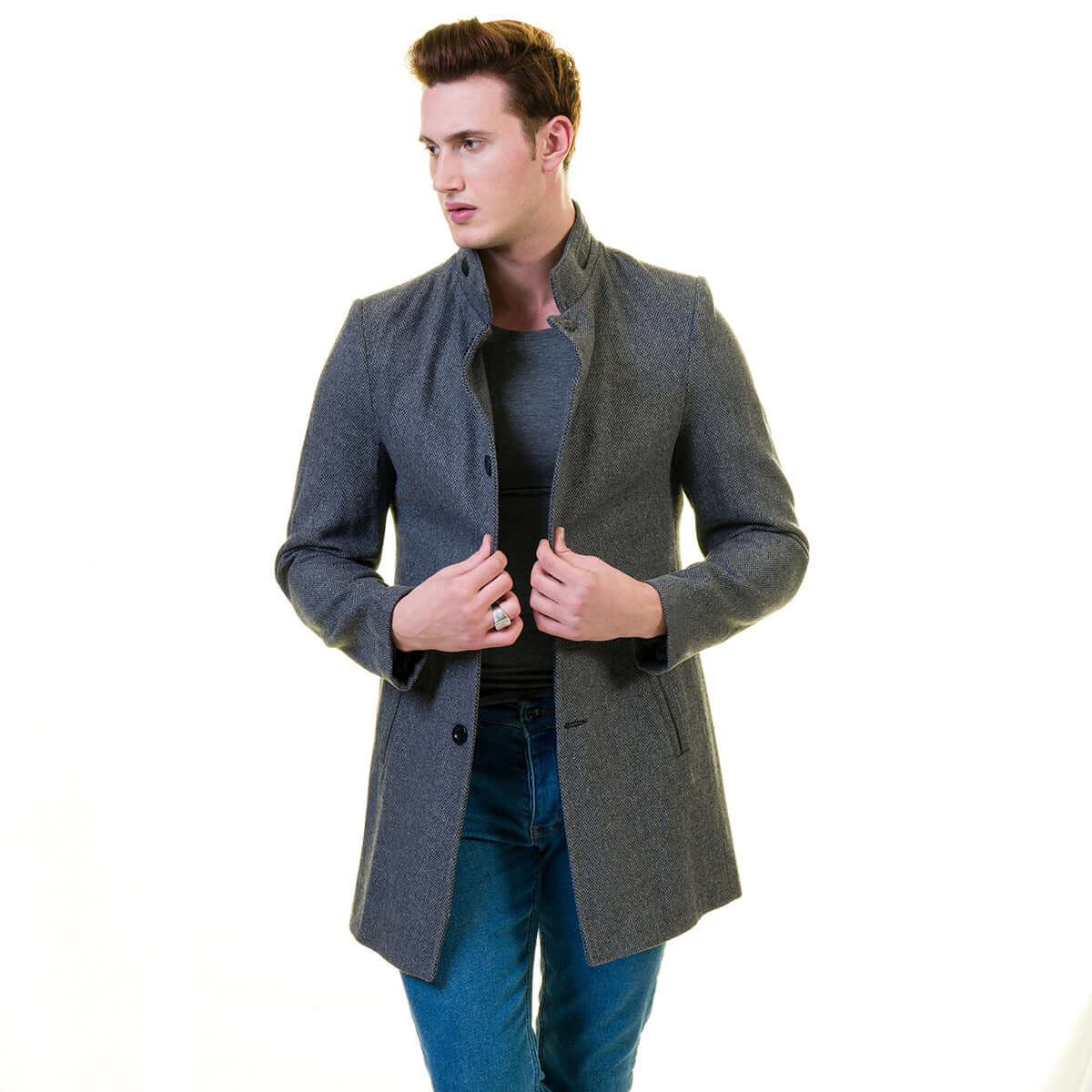 Men's European Grey Wool Coat Jacket Tailor fit Fine Luxury Quality