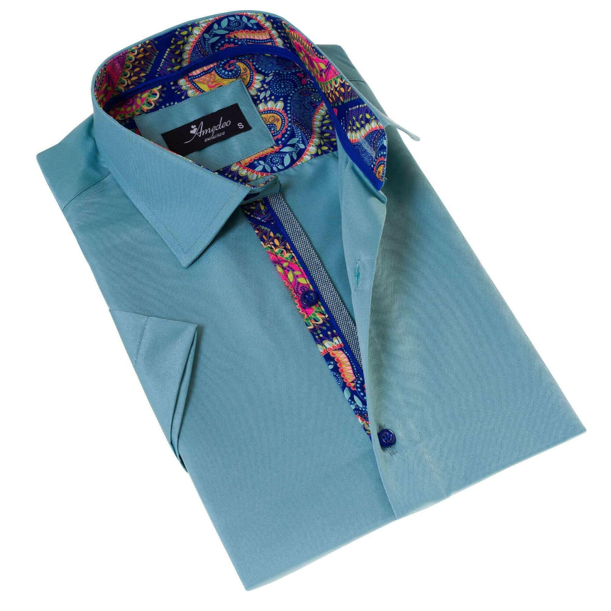 Green inside Purple Paisley Short Sleeve Button up Shirts - Tailored.