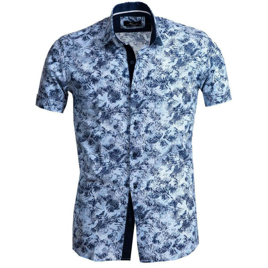 Light Blue Floral Paisley Mens Short Sleeve Button up Shirts -.