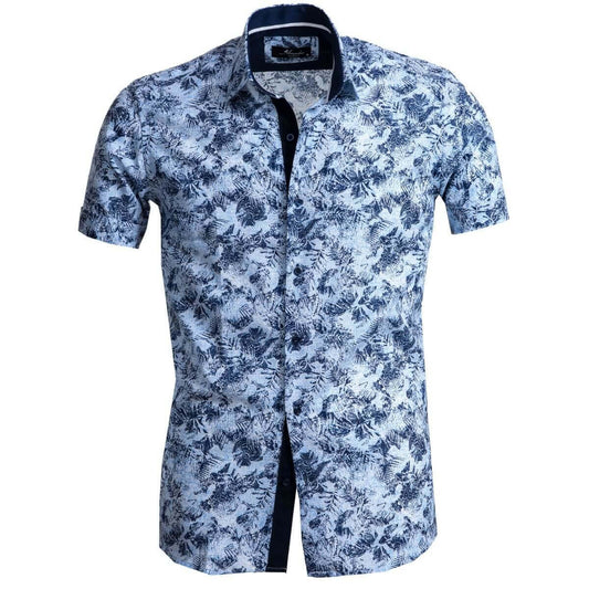 Light Blue Floral Paisley Mens Short Sleeve Button up Shirts -