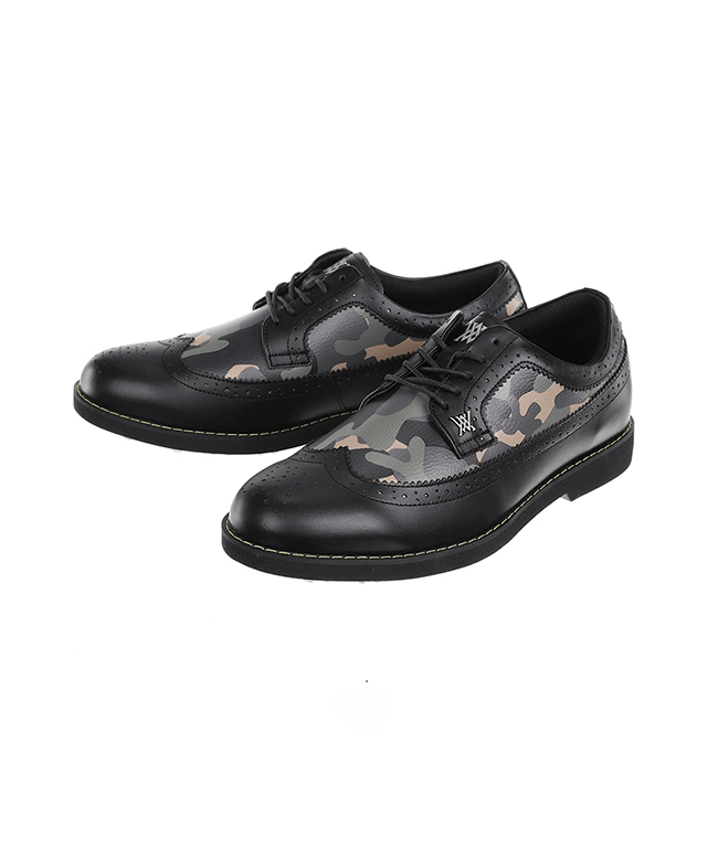 ANew Golf: Men's Camo Wingtip Brogue Shoes - Black.