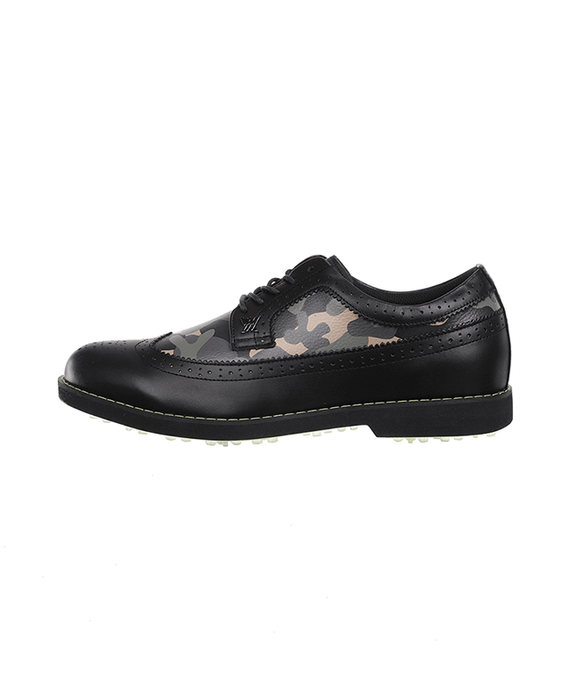 ANew Golf: Men's Camo Wingtip Brogue Shoes - Black.