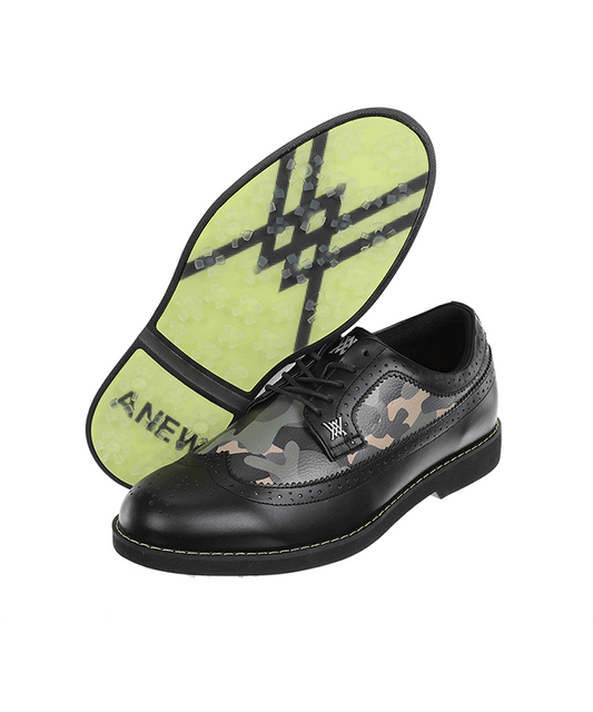 ANew Golf: Men's Camo Wingtip Brogue Shoes - Black