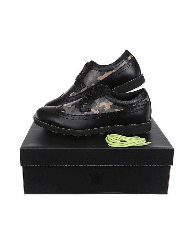 ANew Golf: Men's Camo Wingtip Brogue Shoes - Black.