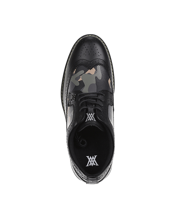 ANew Golf: Men's Camo Wingtip Brogue Shoes - Black.