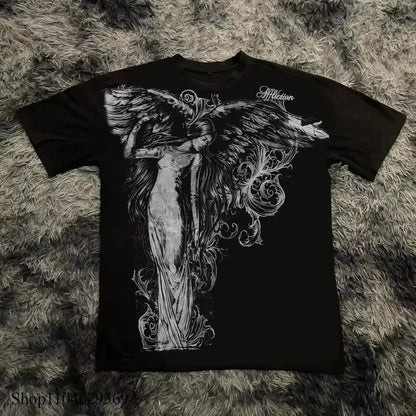 Y2K Gothic Print Oversized Cotton T-Shirt