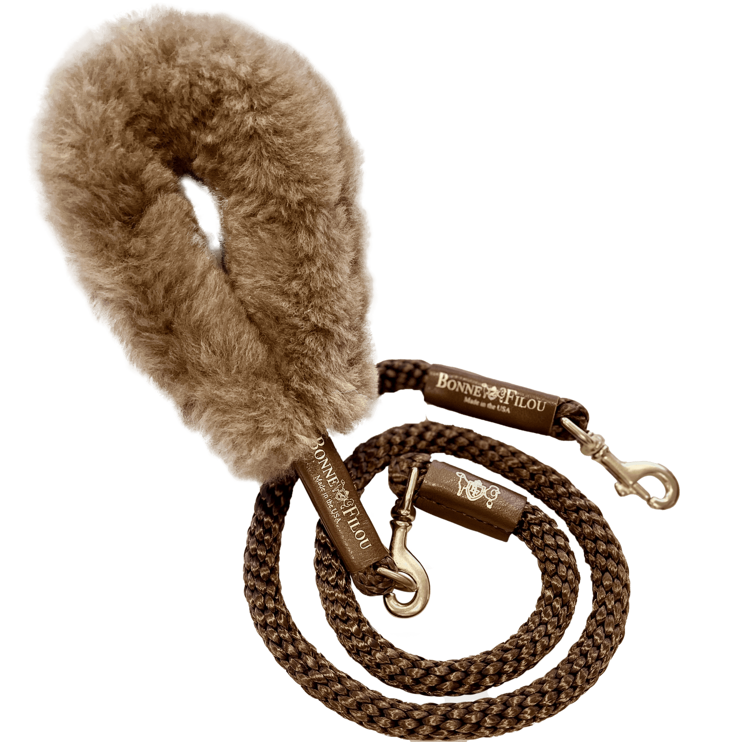 Bundle Shearling Fur Grip + Rope Leash for Dogs.