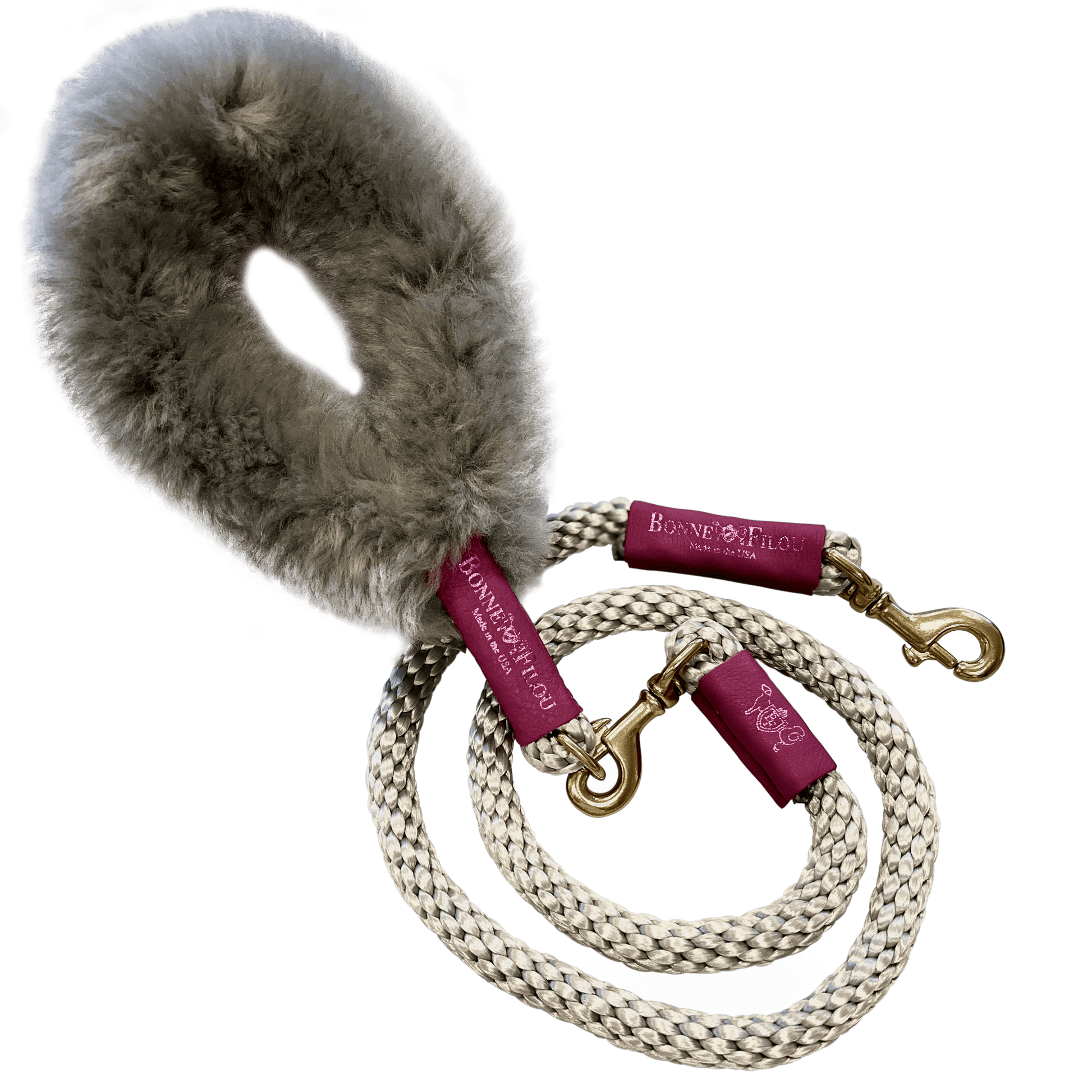 Bundle Shearling Fur Grip + Rope Leash for Dogs.