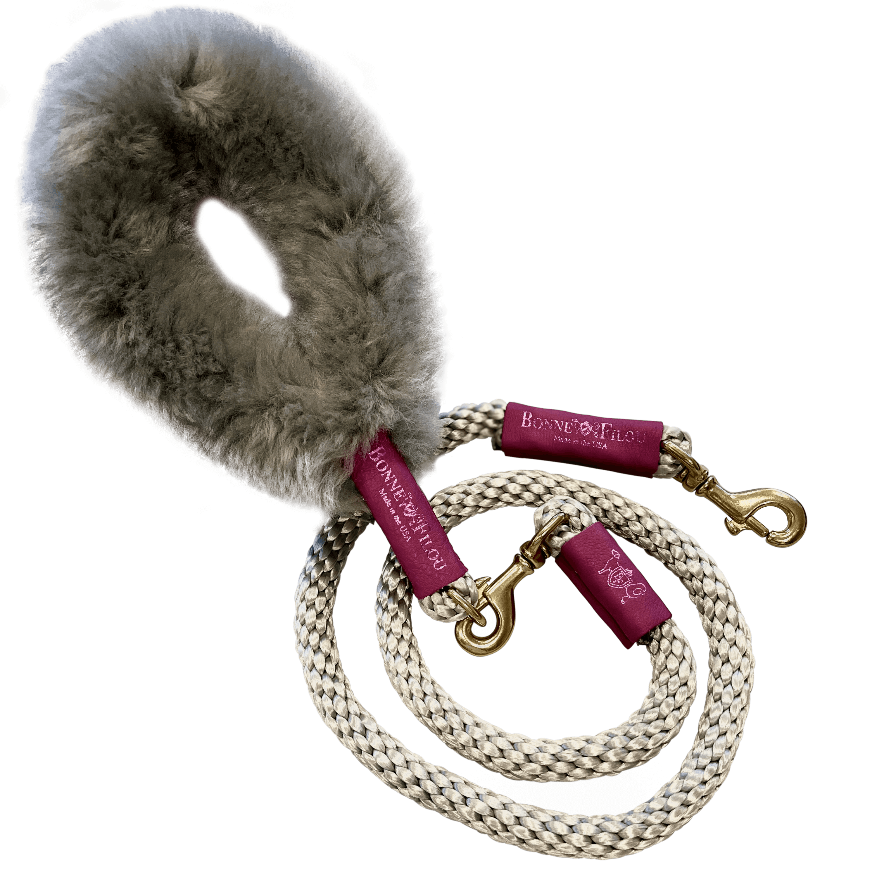 Bundle Shearling Fur Grip + Rope Leash for Dogs