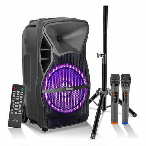 5Core Party Speaker Portable PA System 2 Wireless Mic Bluetooth Loud