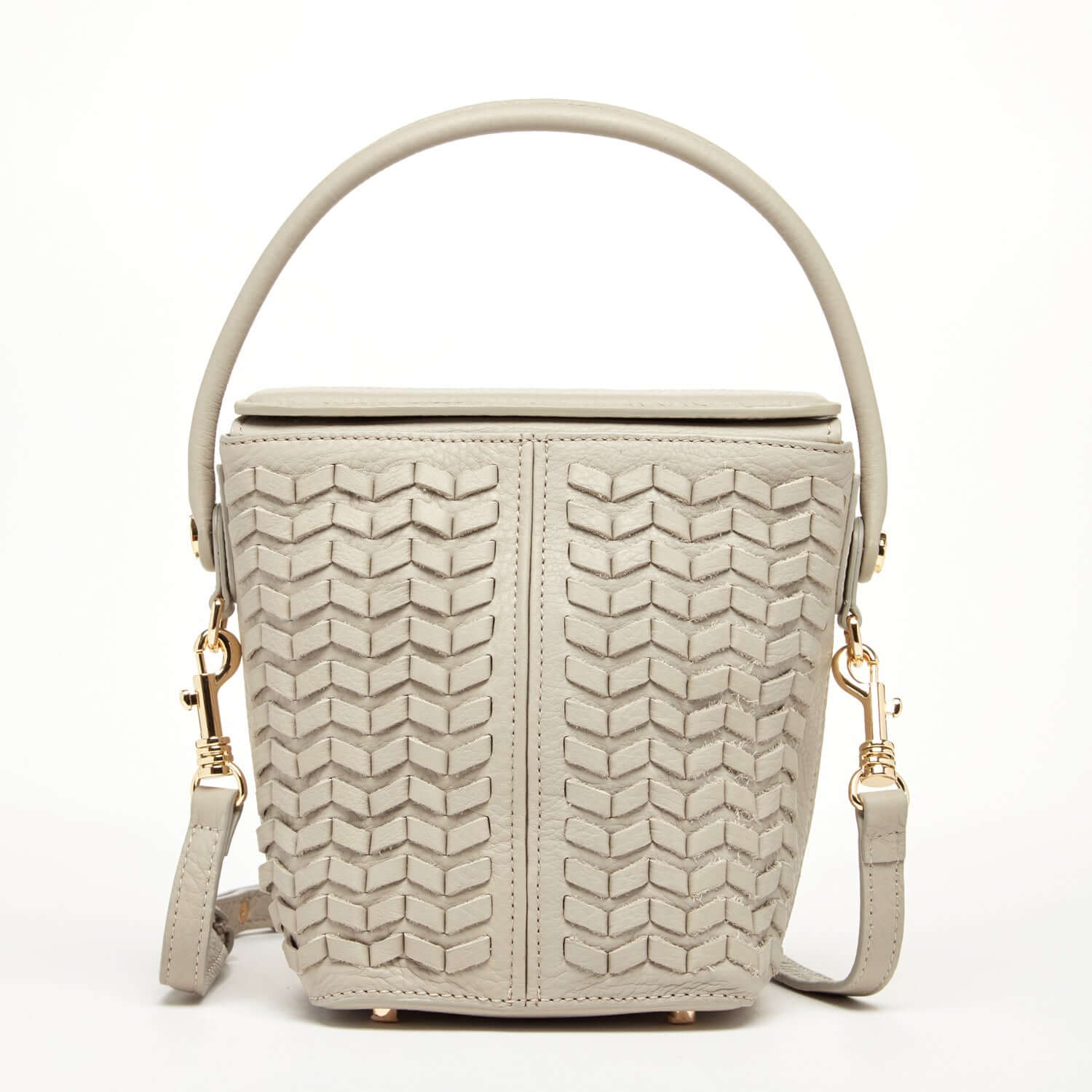 Woven Leather Bucket Bag Quilted Grayish Beige Crossbody Purse Women&