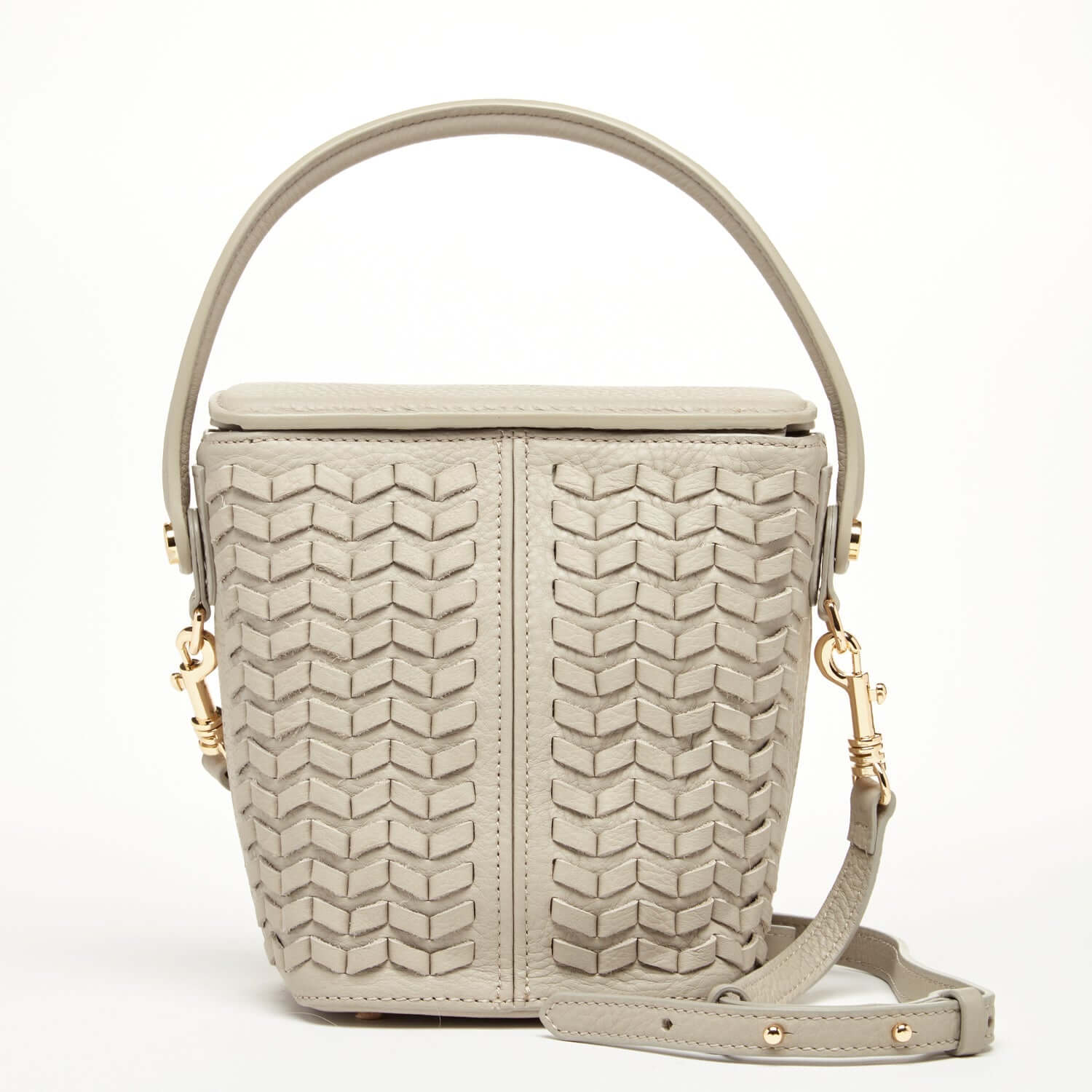 Woven Leather Bucket Bag Quilted Grayish Beige Crossbody Purse Women&