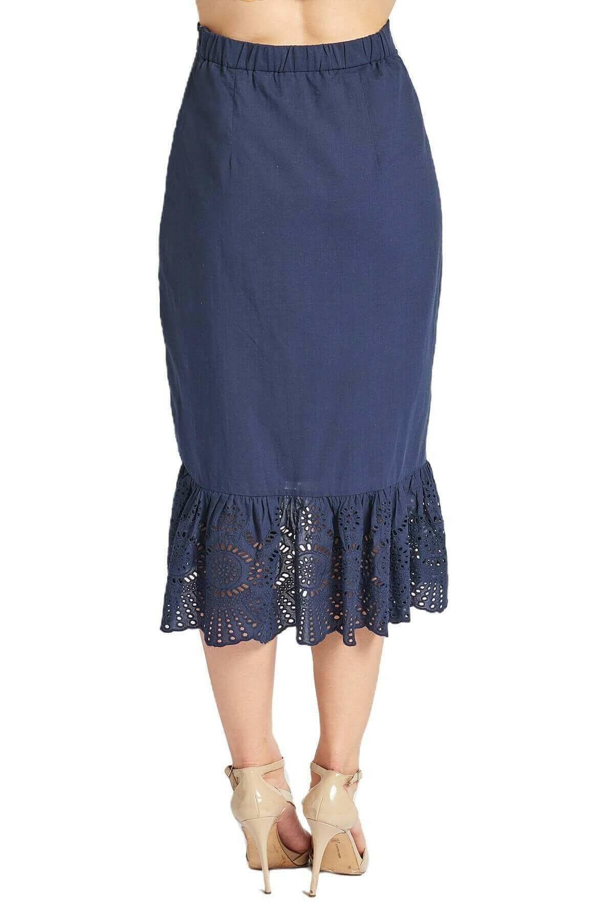 Aster Skirt - Cotton eyelet asymmetric hi-lo skirt (navy)