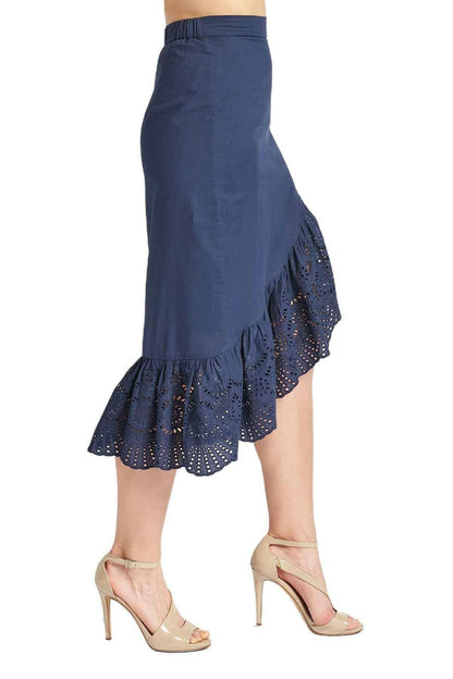 Aster Skirt - Cotton eyelet asymmetric hi-lo skirt (navy).