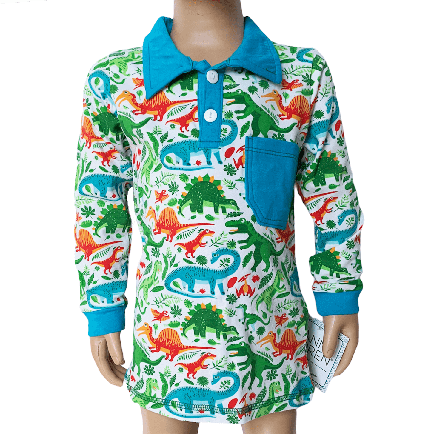 AnnLoren Toddler &amp; Big Boys Long Sleeve Polo Shirt with Pocket Dinosau