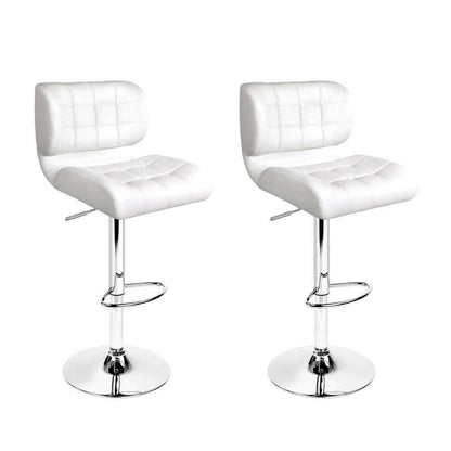 Artiss Set of 2 PU Leather Gas Lift Bar Stools - White and Chrome.