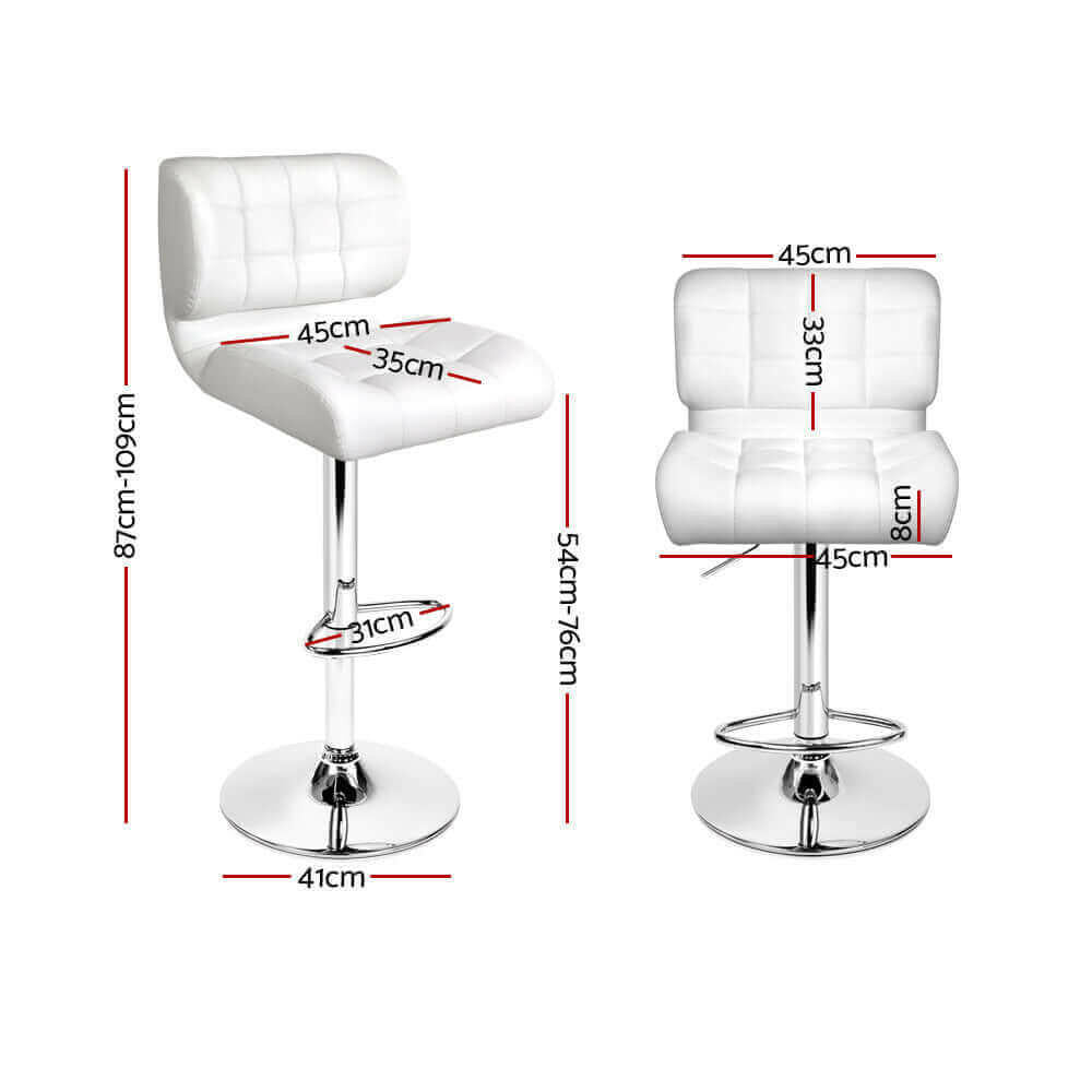 Artiss Set of 2 PU Leather Gas Lift Bar Stools - White and Chrome.