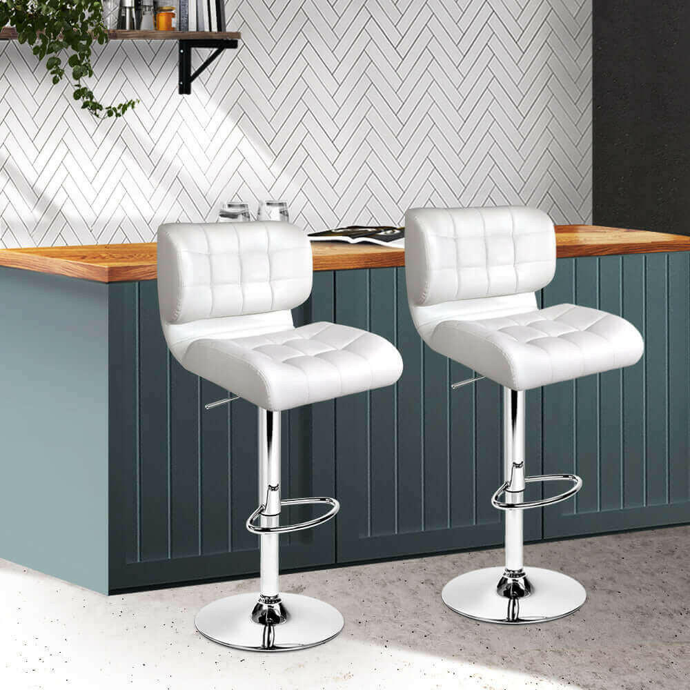 Artiss Set of 2 PU Leather Gas Lift Bar Stools - White and Chrome.