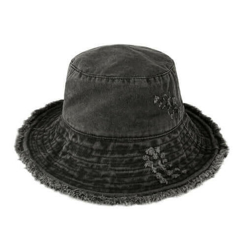 Wide Brim Frayed Bucket Hat.