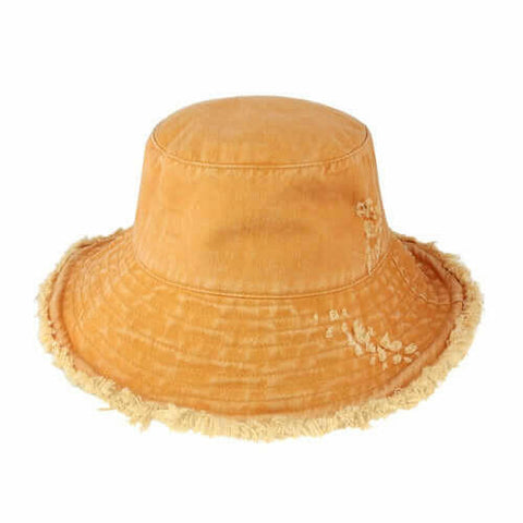 Wide Brim Frayed Bucket Hat.