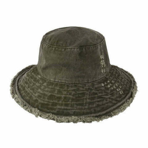 Wide Brim Frayed Bucket Hat.