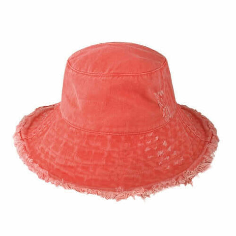 Wide Brim Frayed Bucket Hat.