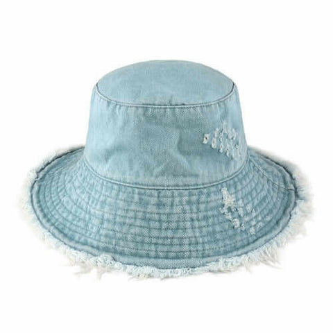 Wide Brim Frayed Bucket Hat.