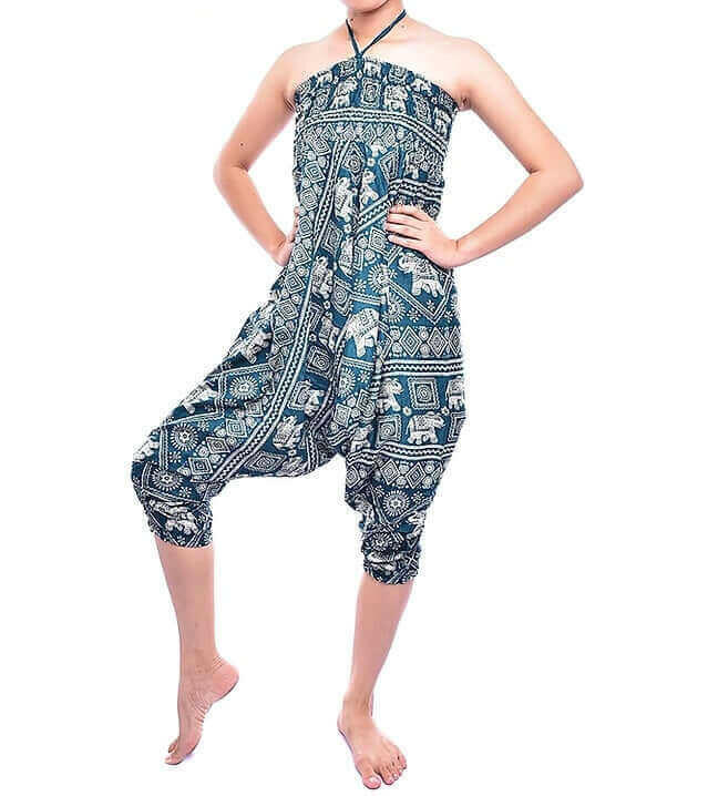 Bohotusk Kids Green Elephant Print Jumpsuit (9 - 11 Years).