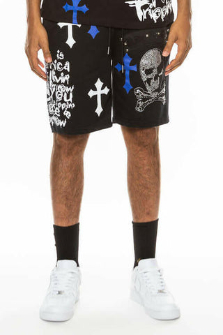 Bejewelled Chrome Skull Shorts.