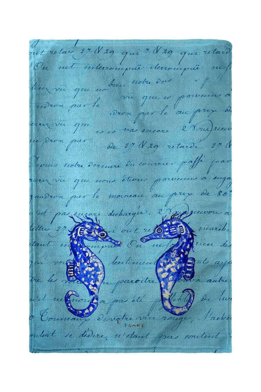 Betsy Drake BT345 30 x 50 in. Blue Sea Horses Beach Towel.