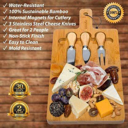 Bamboo Cheese Board and Knife Set - 12x8 inch Charcuterie Board.