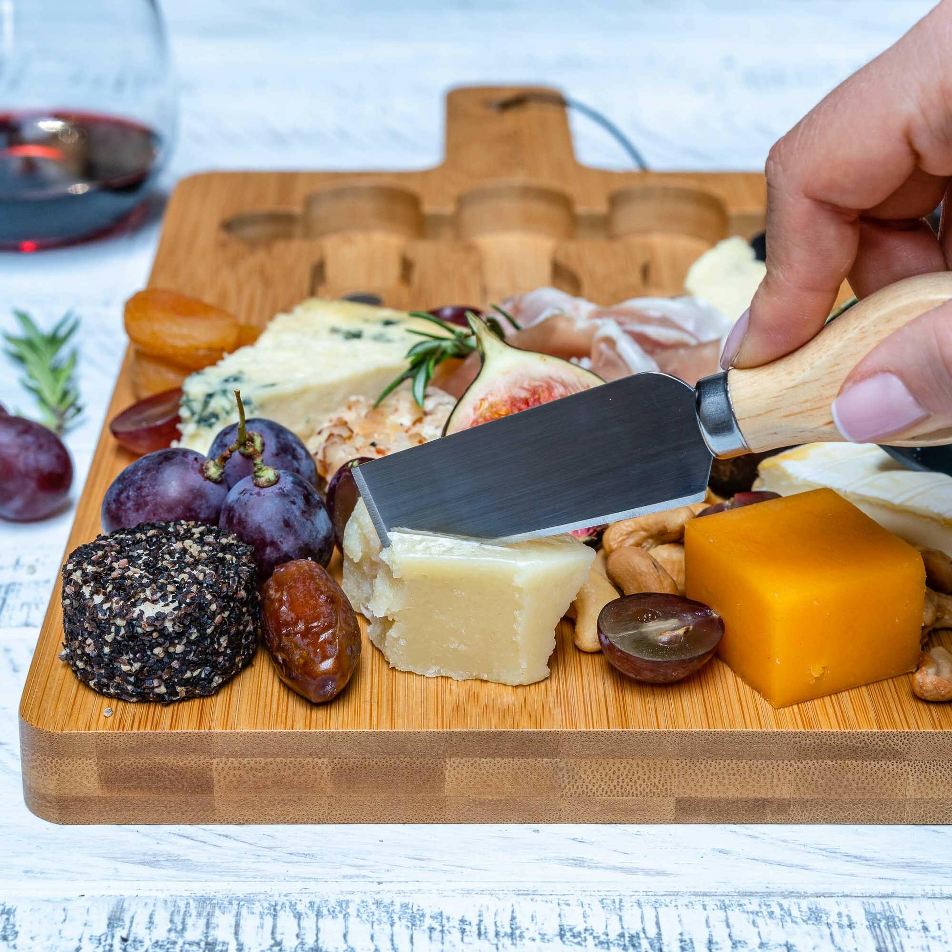 Bamboo Cheese Board and Knife Set - 12x8 inch Charcuterie Board.