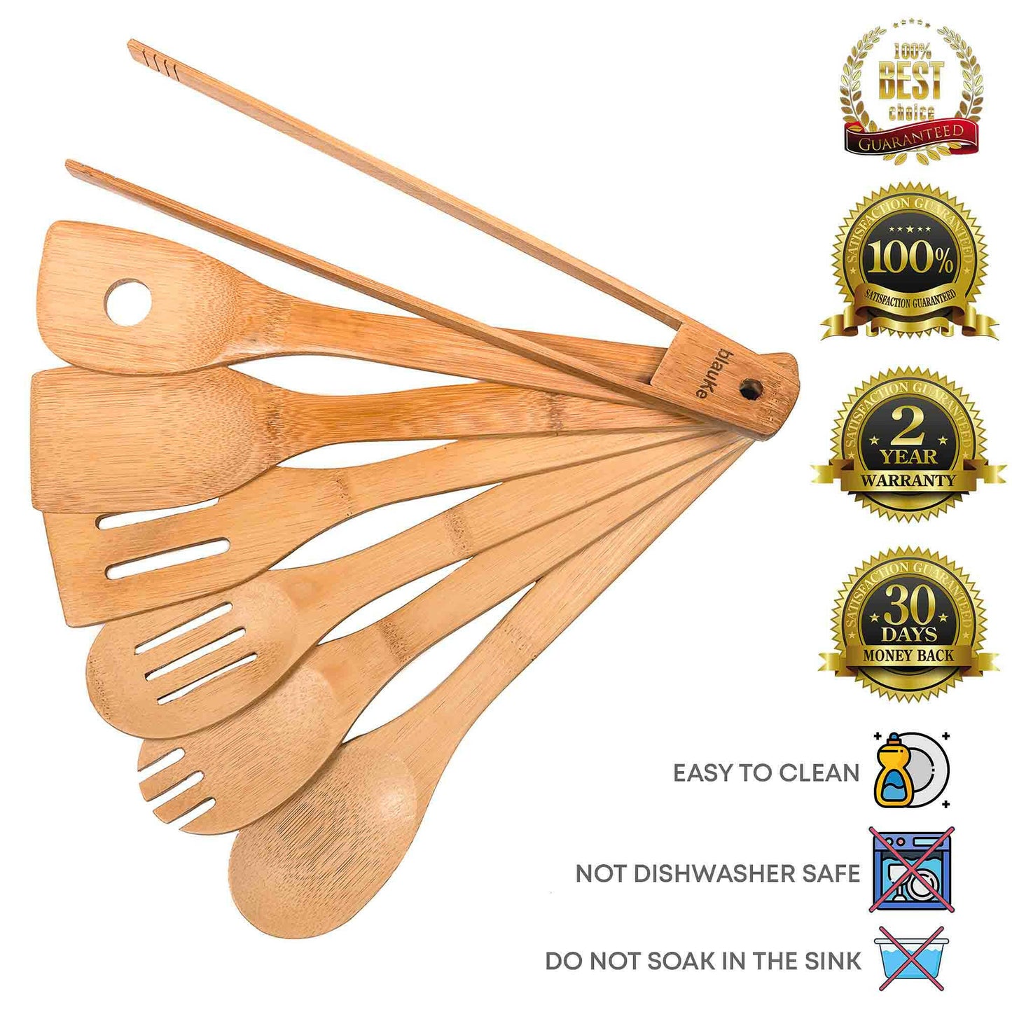 Wooden Spoons for Cooking 7-Pack - Bamboo Kitchen Utensils Set.