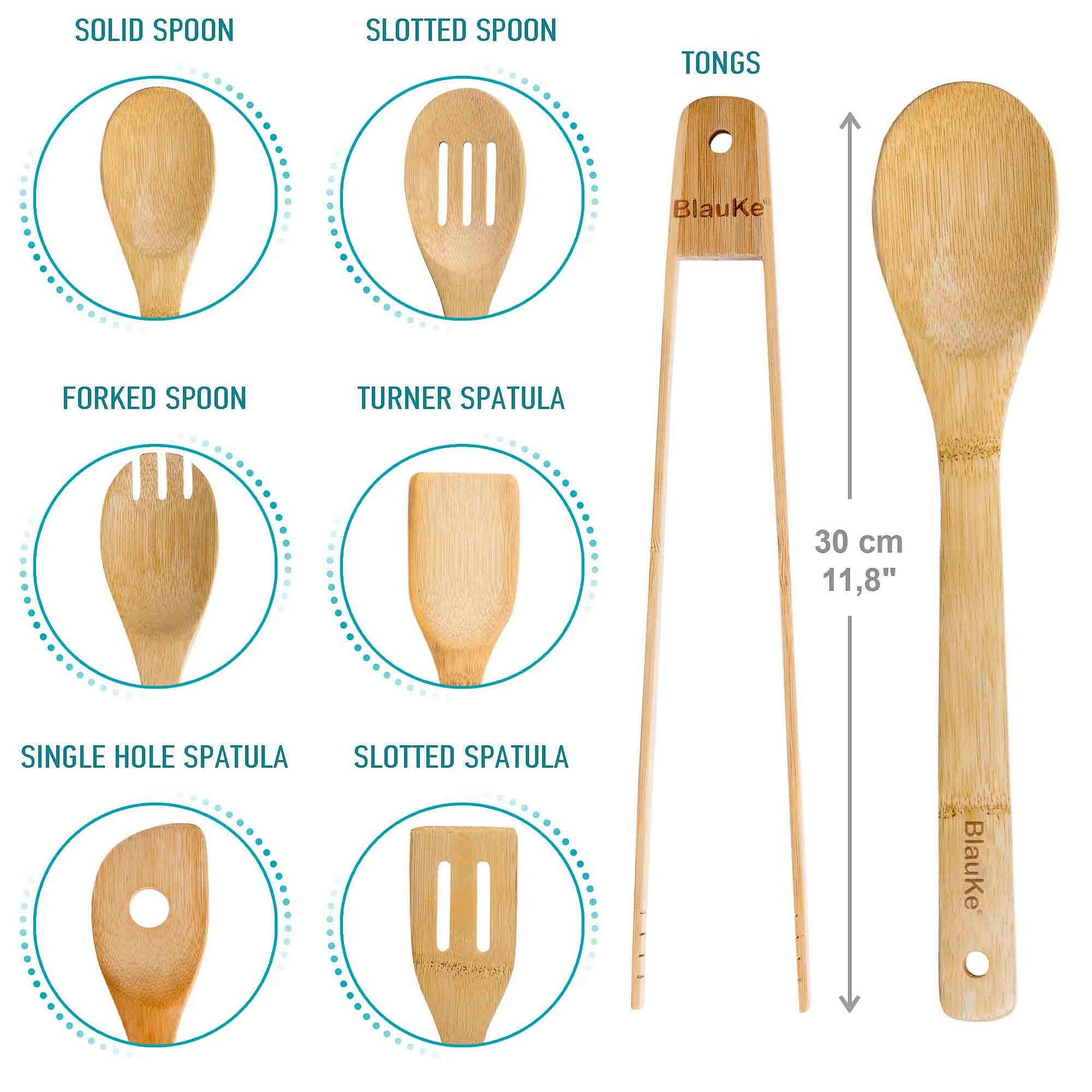 Wooden Spoons for Cooking 7-Pack - Bamboo Kitchen Utensils Set.