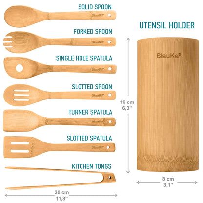 Bamboo Kitchen Utensils Set 8-Pack - Wooden Cooking Utensils