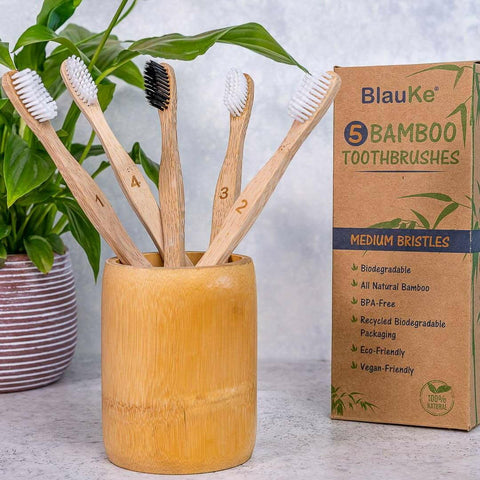 Bamboo Toothbrush Set 5-Pack - Bamboo Toothbrushes Medium Bristles.