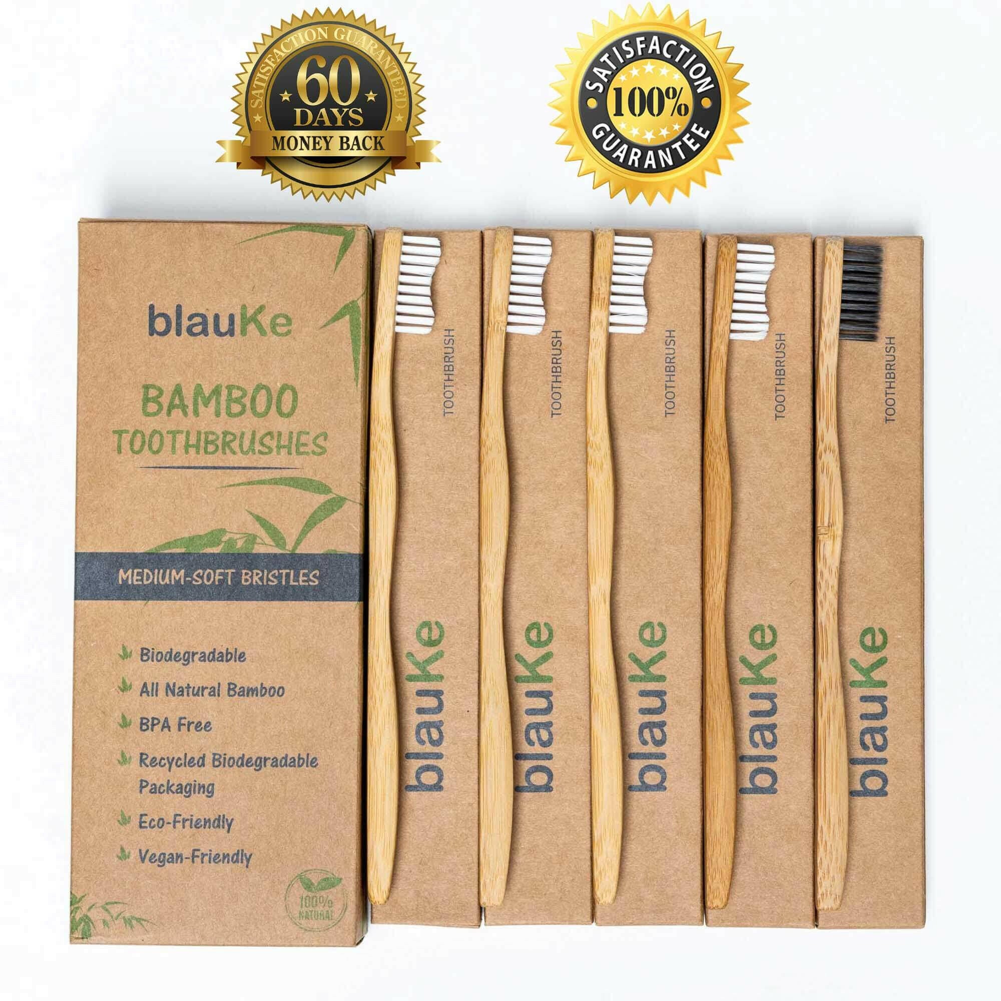 Bamboo Toothbrush Set 5-Pack - Bamboo Toothbrushes Medium Bristles.