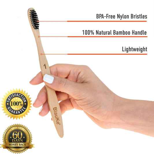 Bamboo Toothbrush Set 4-Pack - Bamboo Toothbrushes with Soft Bristles.