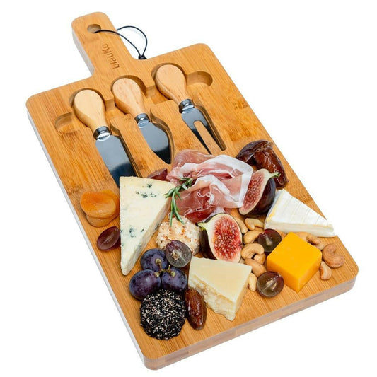 Bamboo Cheese Board and Knife Set - 12x8 inch Charcuterie Board.