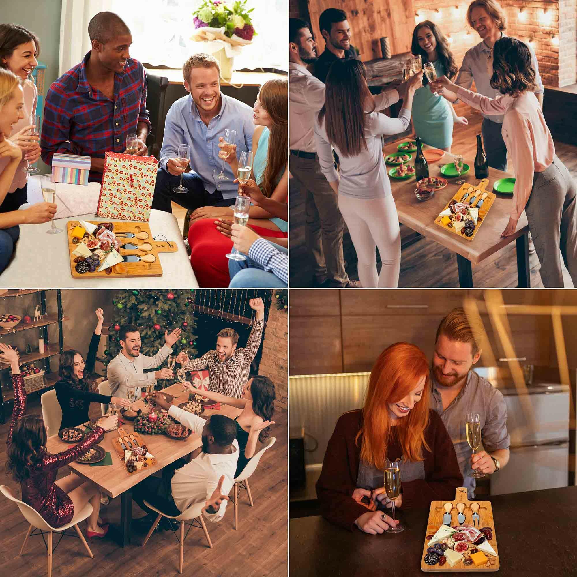 Bamboo Cheese Board and Knife Set - 12x8 inch Charcuterie Board