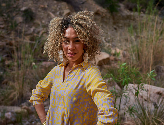 Mixed Print Shirt Dress Yellow.