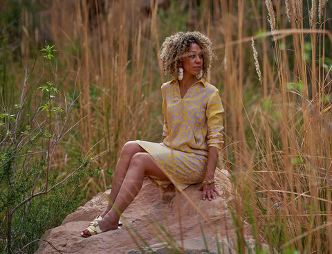 Mixed Print Shirt Dress Yellow.