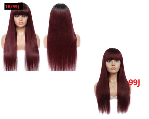 Straight Human Hair Wigs with Bangs