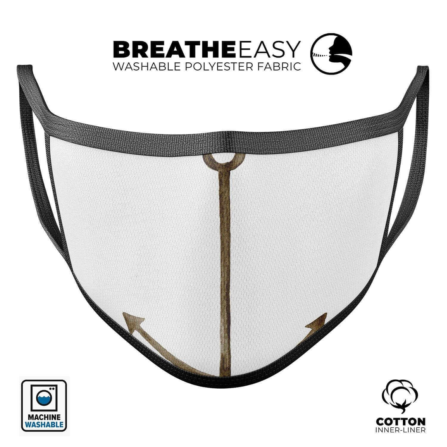 Brown Rusted Watercolored Anchor - Made in USA Mouth Cover Unisex