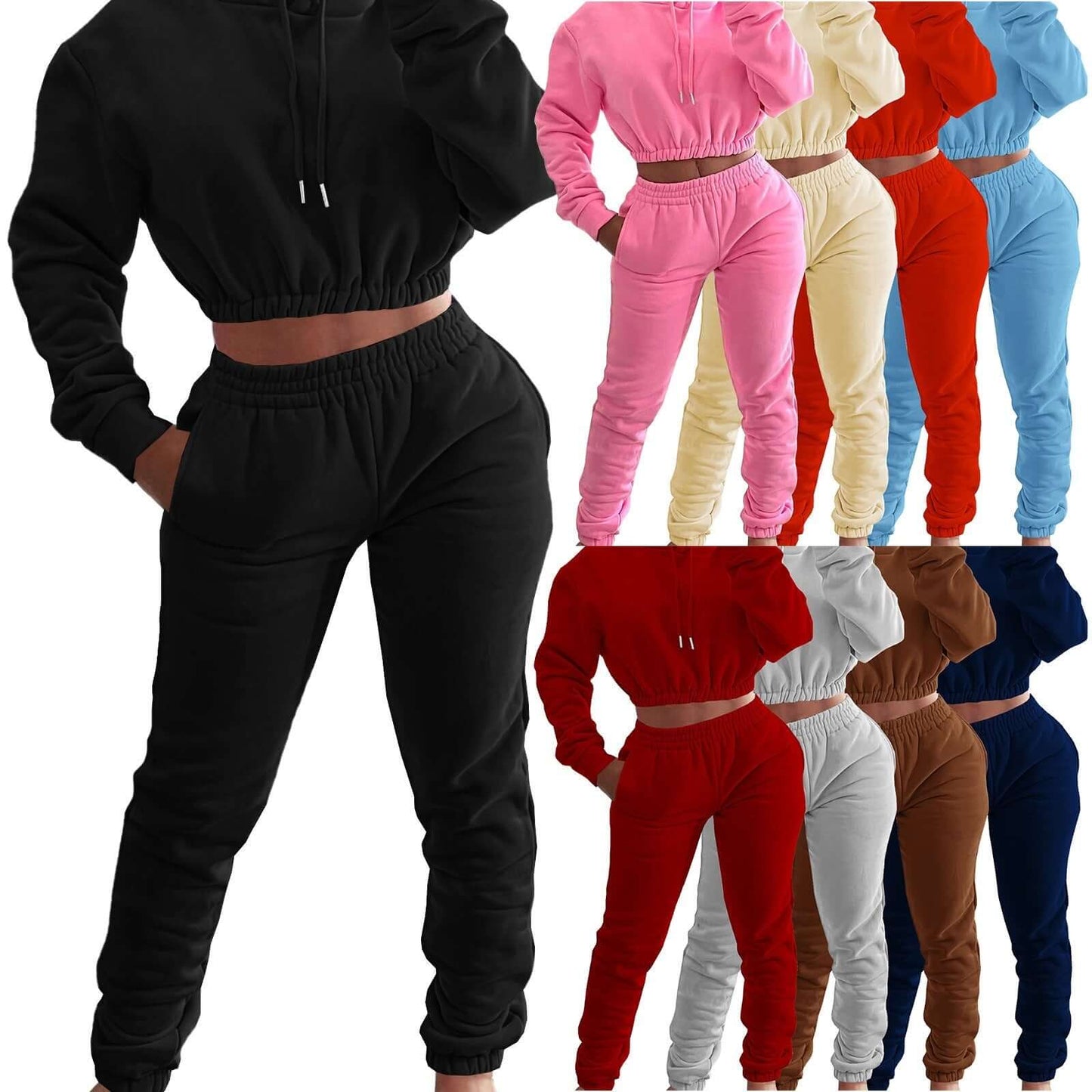 Women's Spring And Winter Plush Sports Casual Suit Hoodie+Jogging Pant