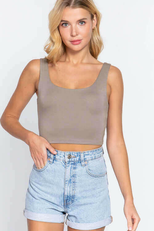 Scoop Neck 2 Ply Crop Tank Top.