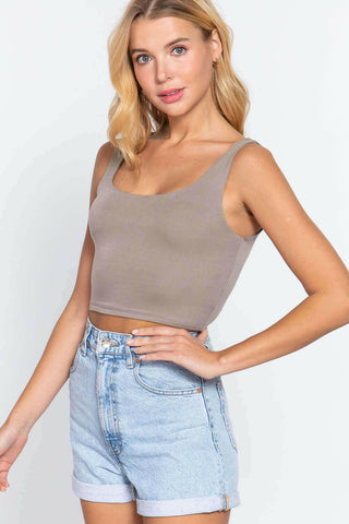 Scoop Neck 2 Ply Crop Tank Top.